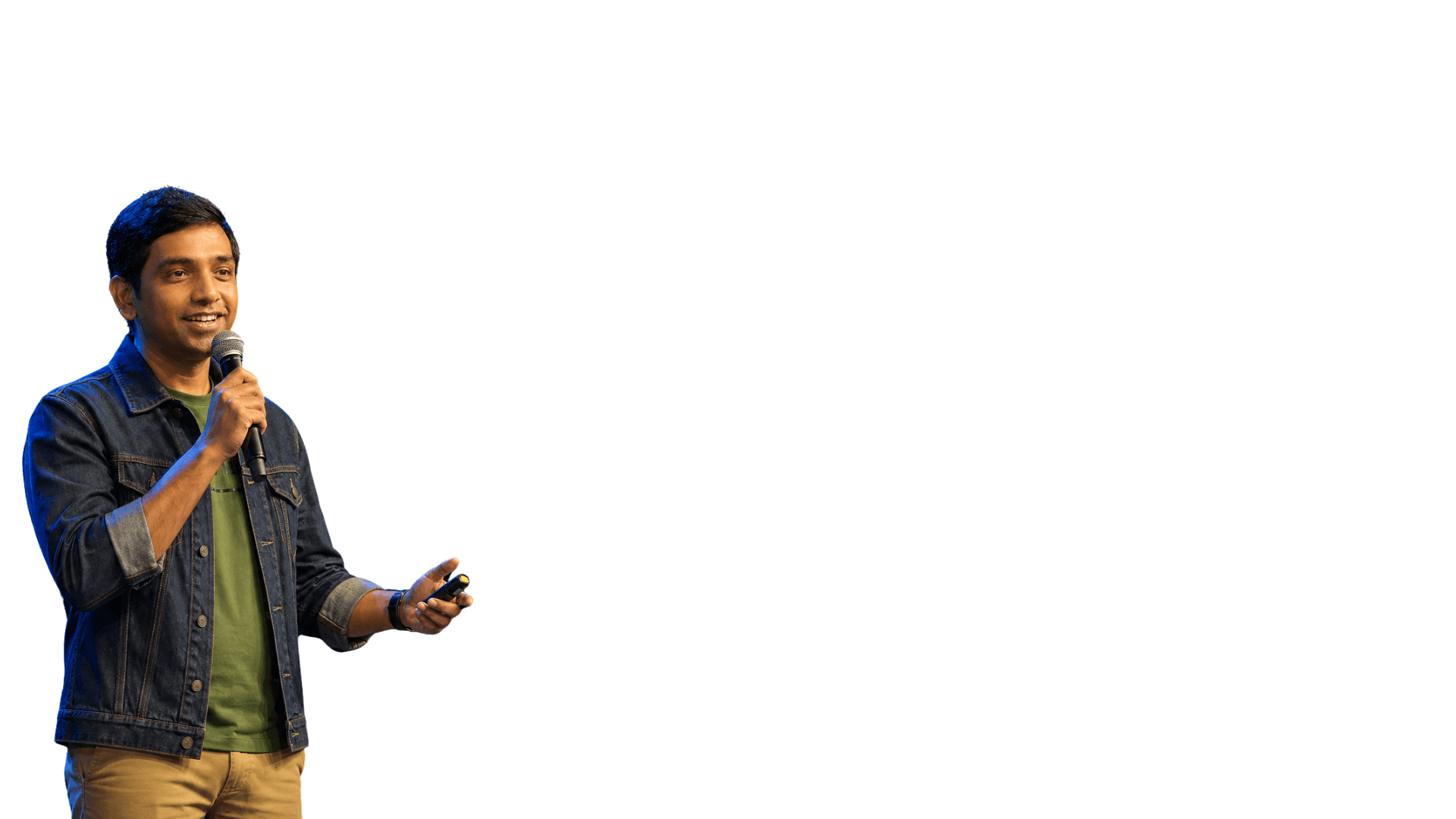 Pramod George speaking on stage